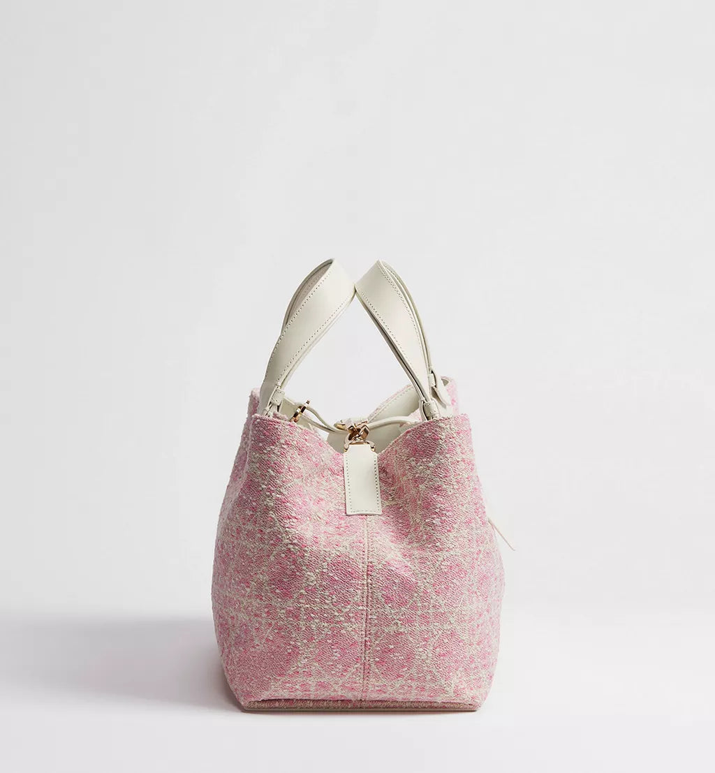 Medium Dior Toujours Bag Pink Tweed with White Cannage Motif