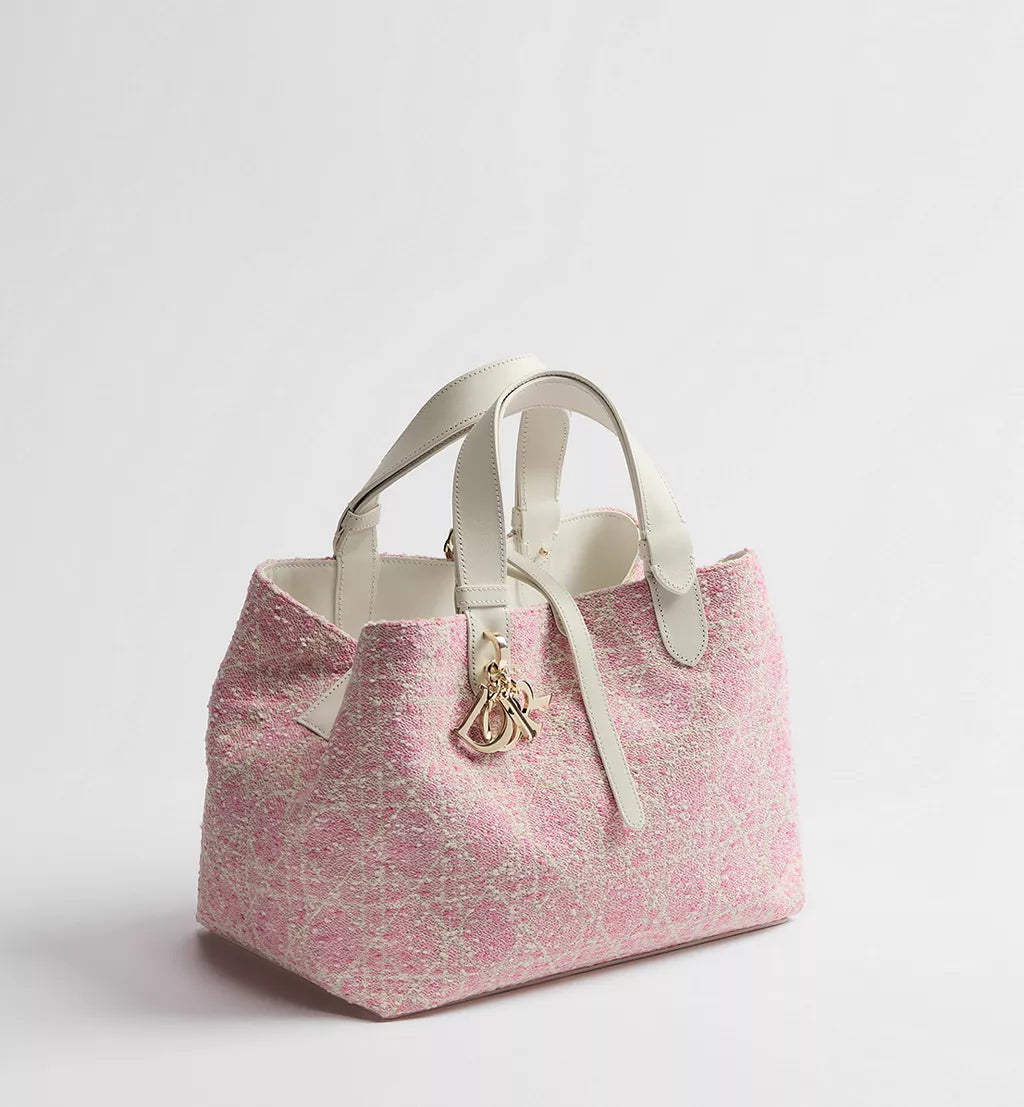 Medium Dior Toujours Bag Pink Tweed with White Cannage Motif