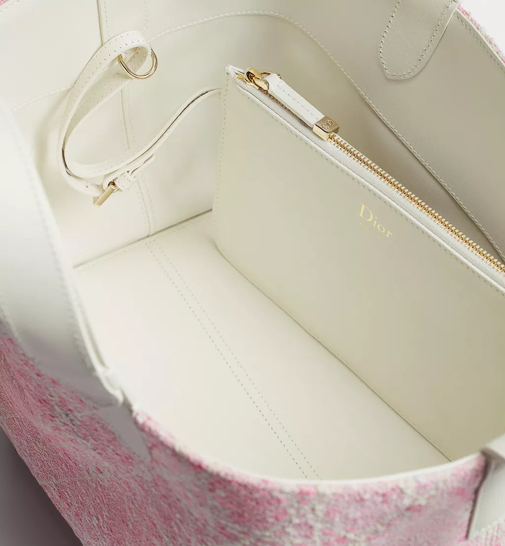 Medium Dior Toujours Bag Pink Tweed with White Cannage Motif
