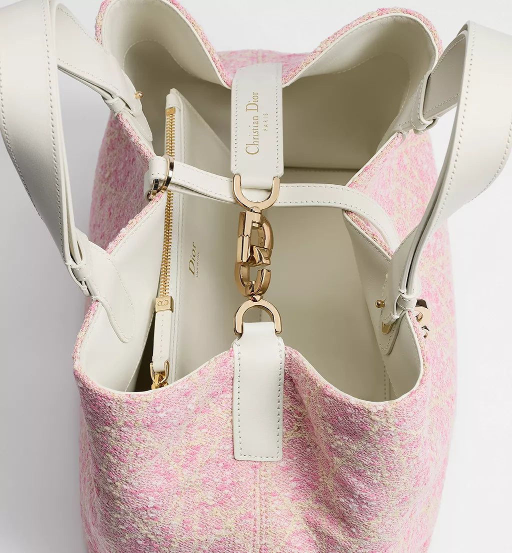 Medium Dior Toujours Bag Pink Tweed with White Cannage Motif