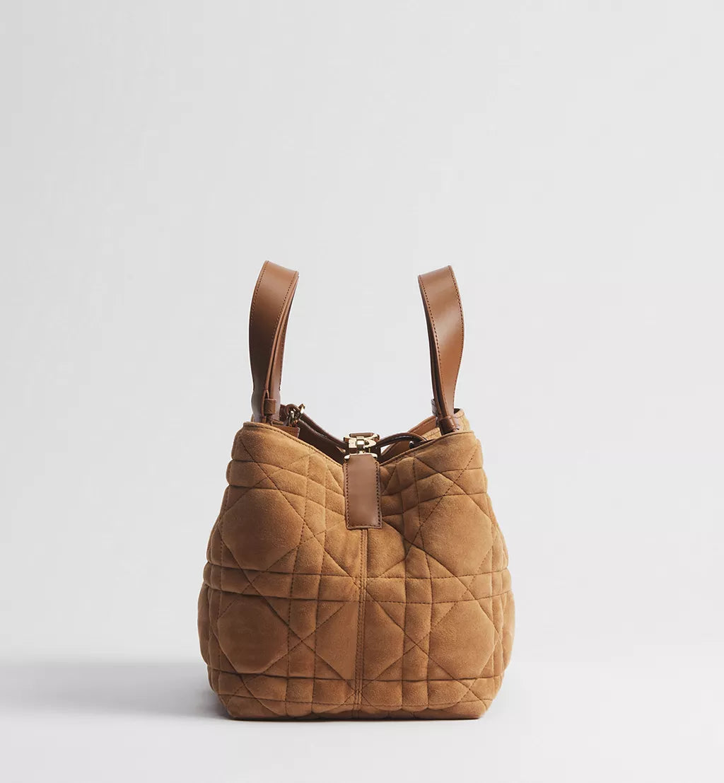 Medium Dior Toujours Bag Golden Saddle Macrocannage Suede Goatskin