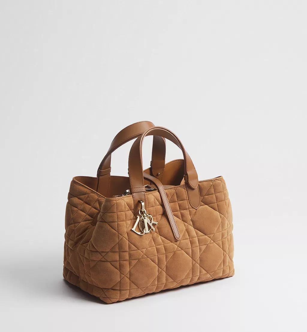Medium Dior Toujours Bag Golden Saddle Macrocannage Suede Goatskin