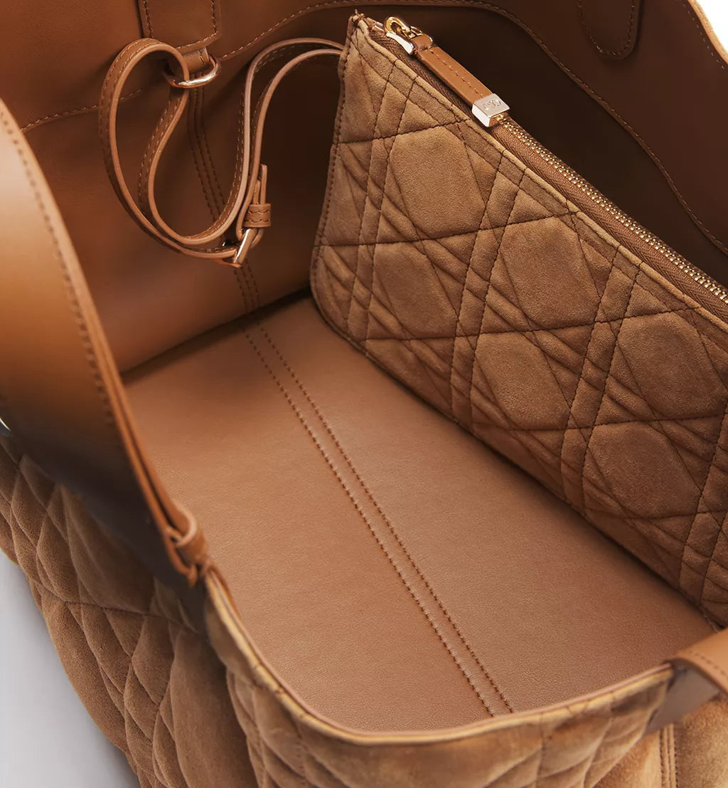 Medium Dior Toujours Bag Golden Saddle Macrocannage Suede Goatskin