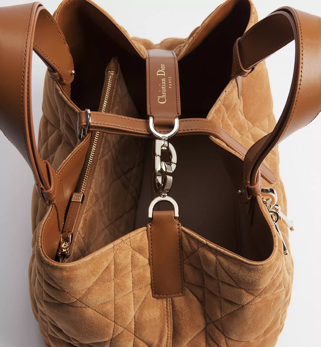 Medium Dior Toujours Bag Golden Saddle Macrocannage Suede Goatskin