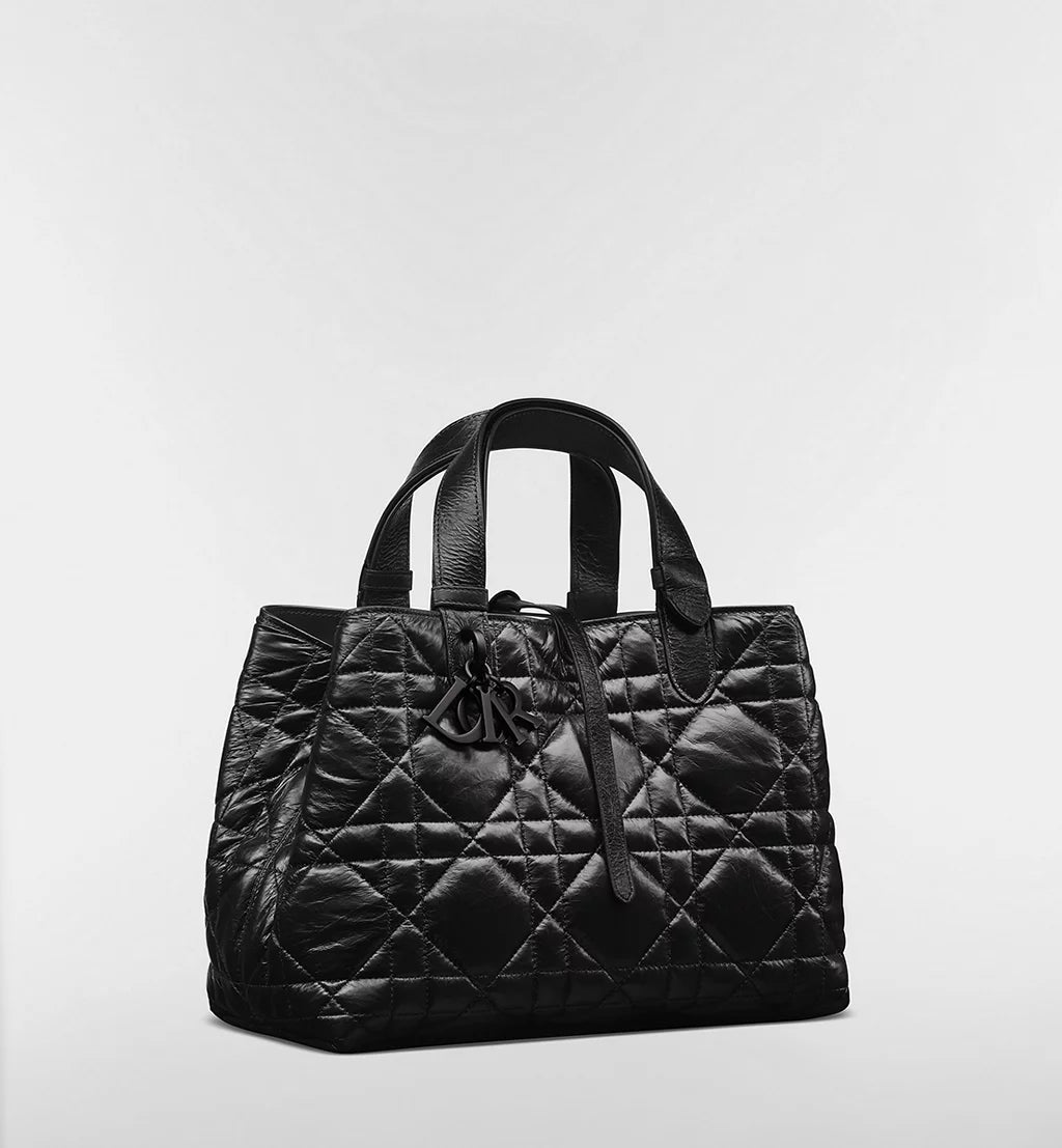 Medium Dior Toujours Bag Black Macrocannage Crinkled Calfskin