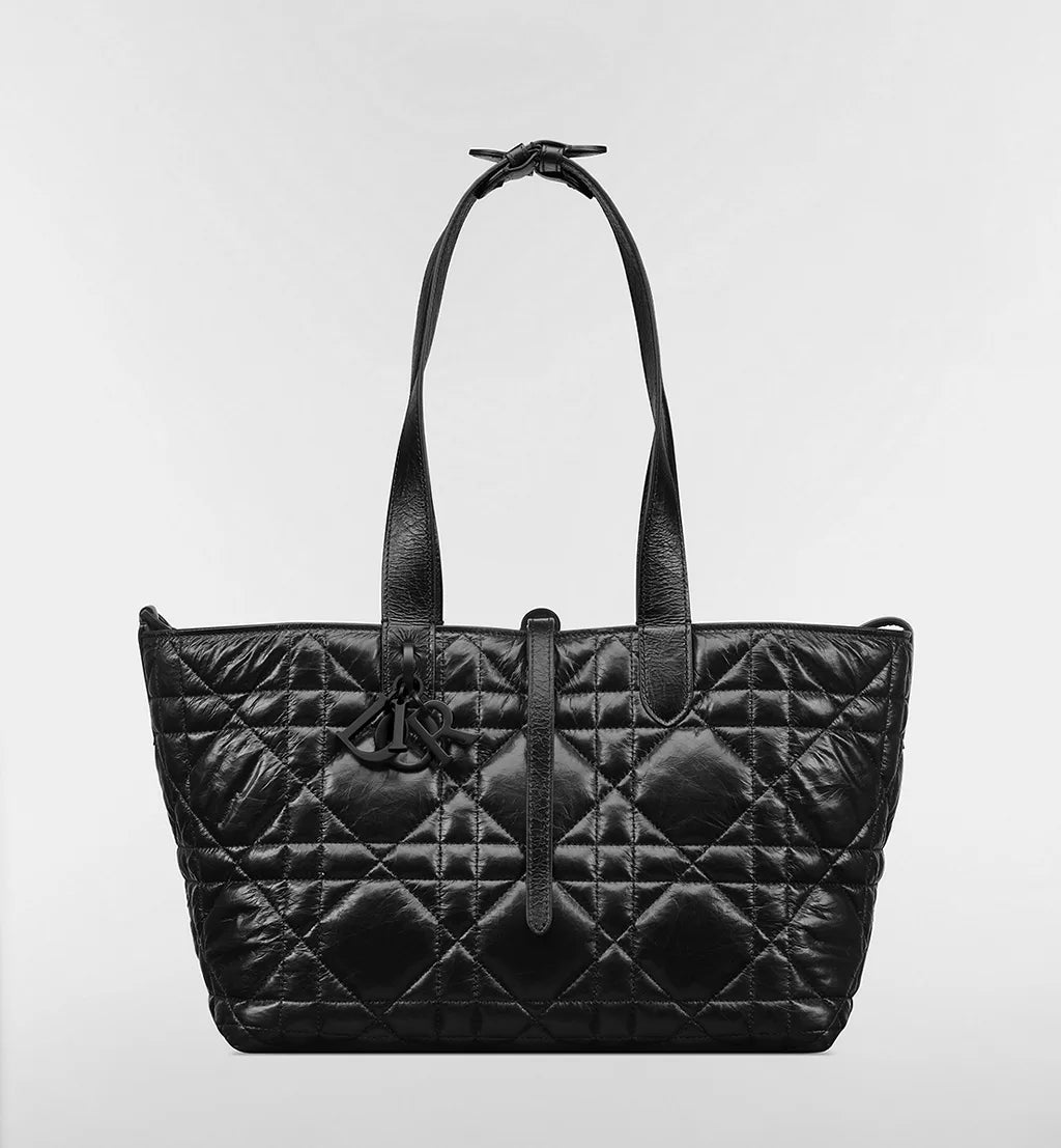 Medium Dior Toujours Bag Black Macrocannage Crinkled Calfskin