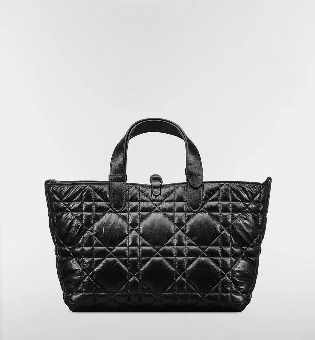 Medium Dior Toujours Bag Black Macrocannage Crinkled Calfskin