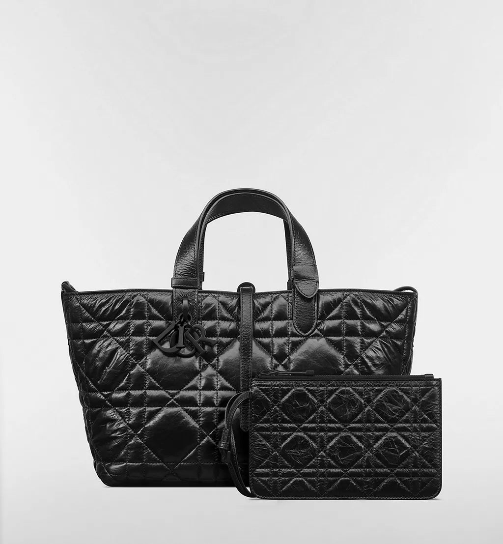 Medium Dior Toujours Bag Black Macrocannage Crinkled Calfskin
