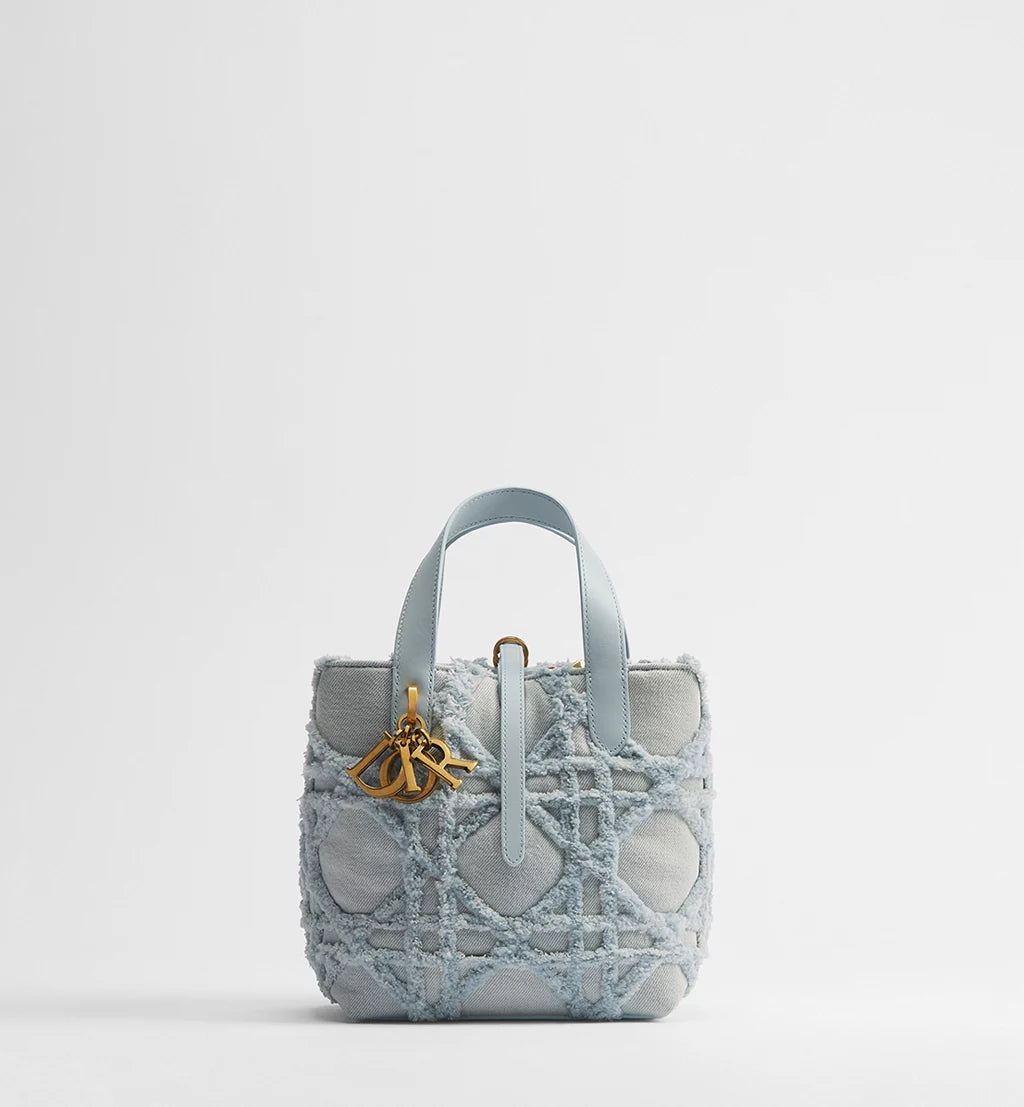 Small Dior Toujours Vertical Tote Bag Blue Cannage Denim