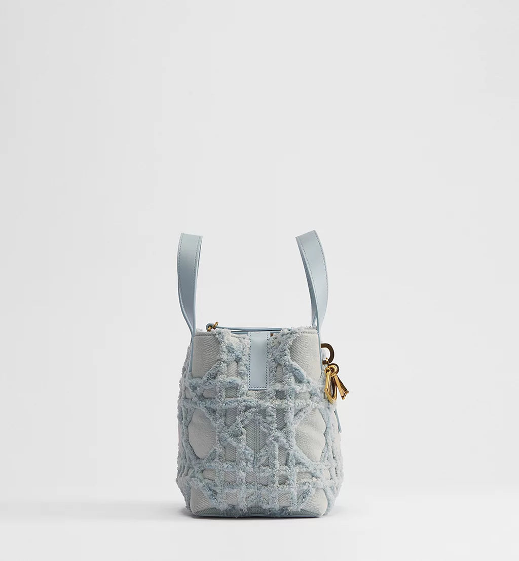 Small Dior Toujours Vertical Tote Bag Blue Cannage Denim