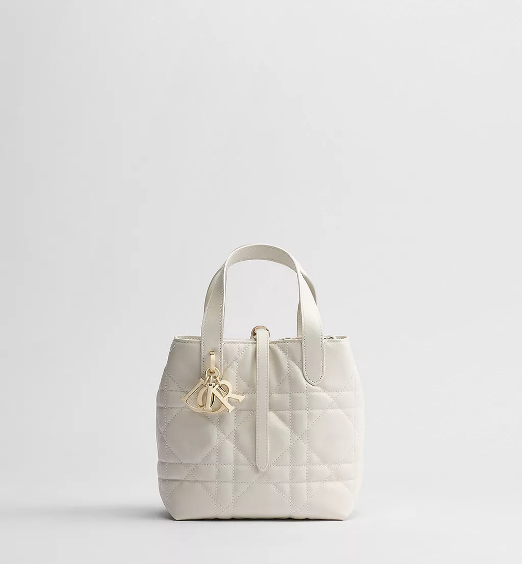 Small Dior Toujours Vertical Tote Bag Latte Macrocannage Calfskin