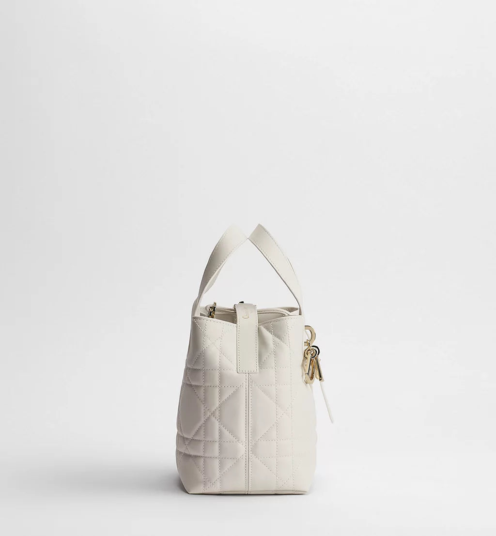 Small Dior Toujours Vertical Tote Bag Latte Macrocannage Calfskin