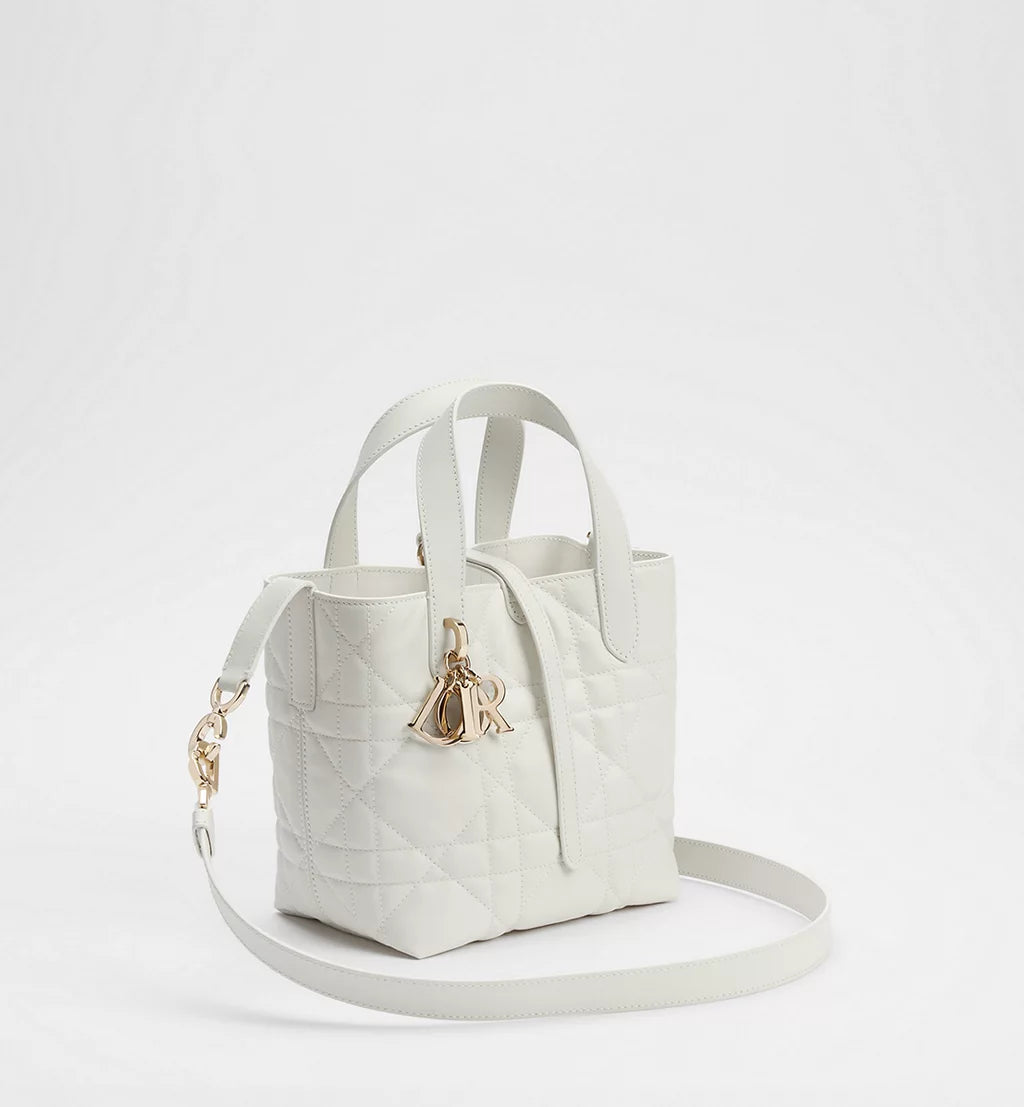 Small Dior Toujours Vertical Tote Bag Latte Macrocannage Calfskin