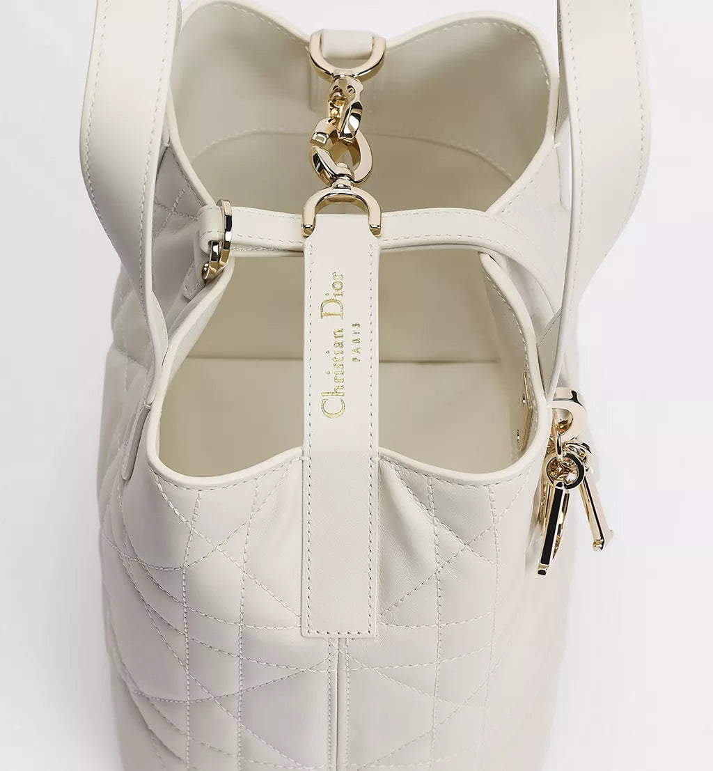 Small Dior Toujours Vertical Tote Bag Latte Macrocannage Calfskin