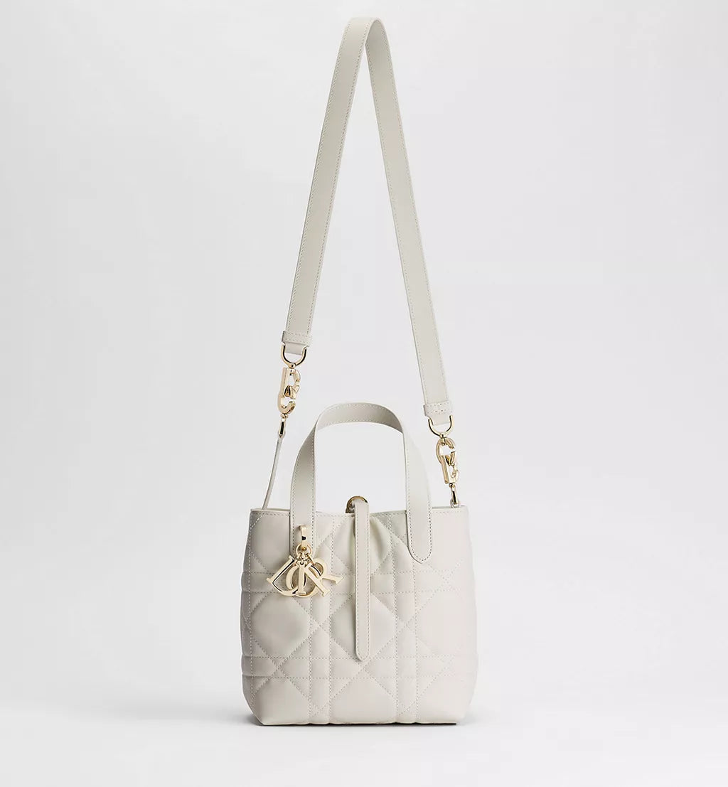 Small Dior Toujours Vertical Tote Bag Latte Macrocannage Calfskin