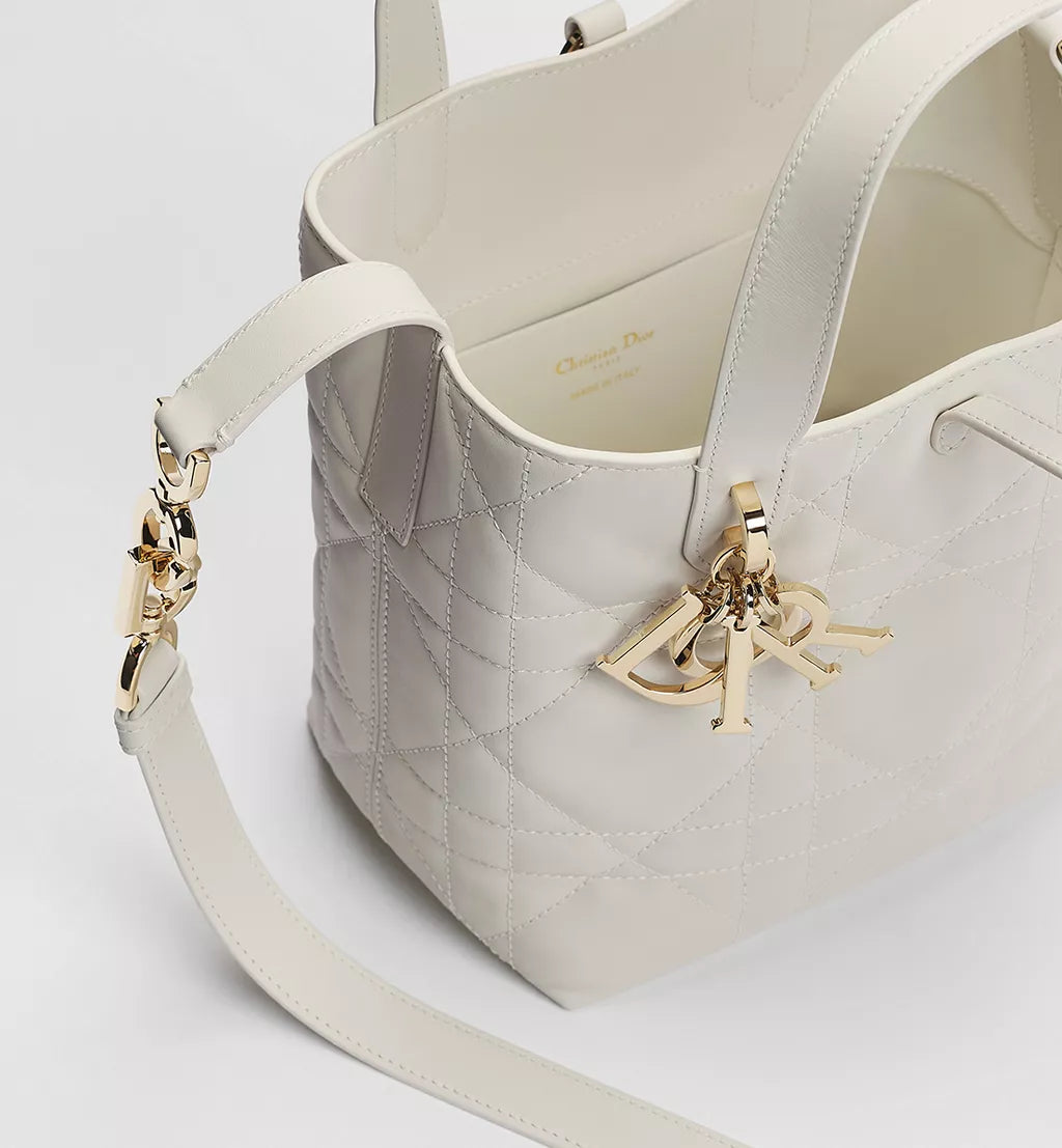 Small Dior Toujours Vertical Tote Bag Latte Macrocannage Calfskin