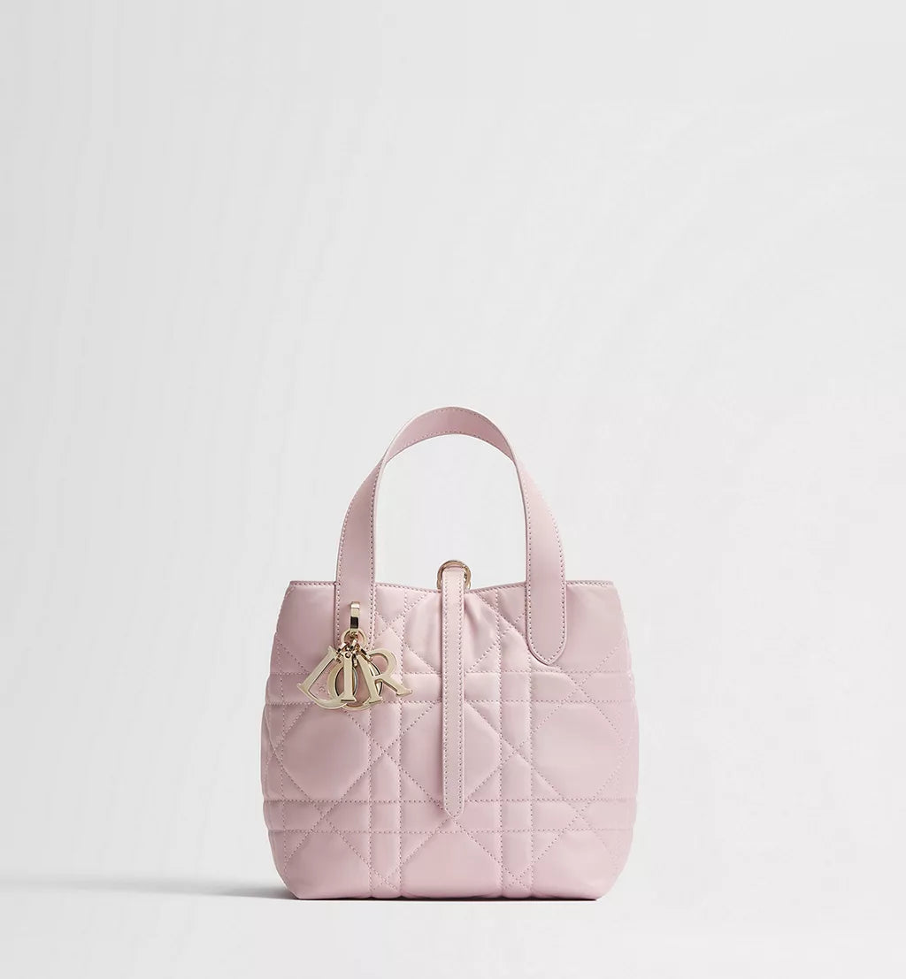 Small Dior Toujours Vertical Tote Bag Rose Tendre Macrocannage Calfskin