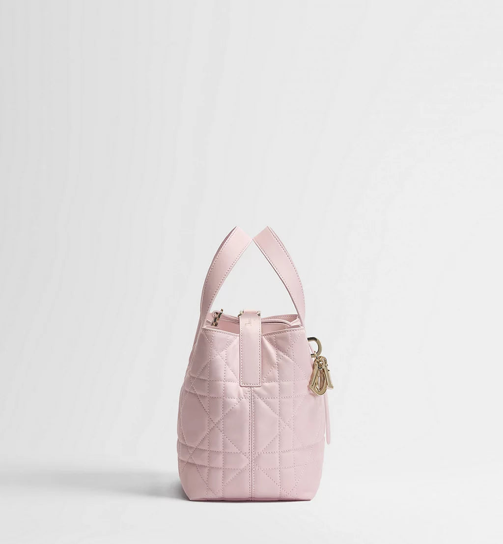 Small Dior Toujours Vertical Tote Bag Rose Tendre Macrocannage Calfskin