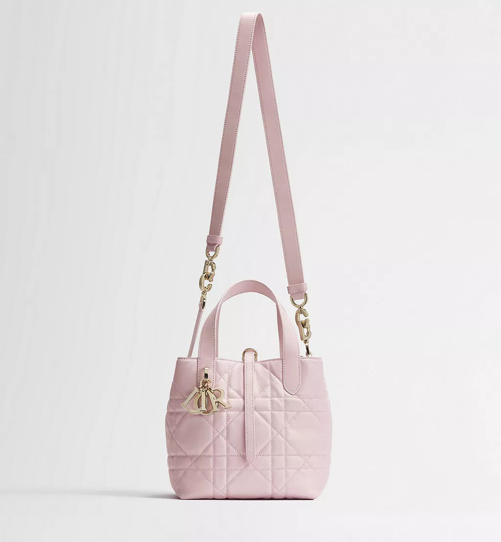 Small Dior Toujours Vertical Tote Bag Rose Tendre Macrocannage Calfskin