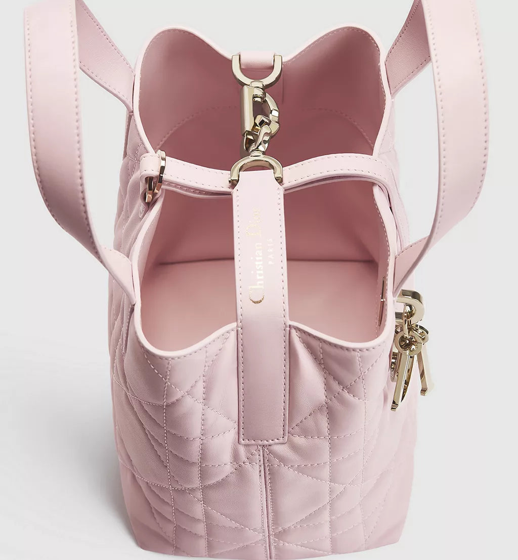 Small Dior Toujours Vertical Tote Bag Rose Tendre Macrocannage Calfskin