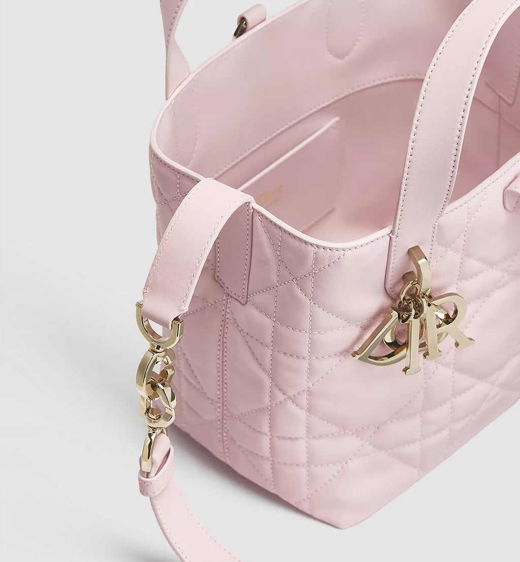 Small Dior Toujours Vertical Tote Bag Rose Tendre Macrocannage Calfskin