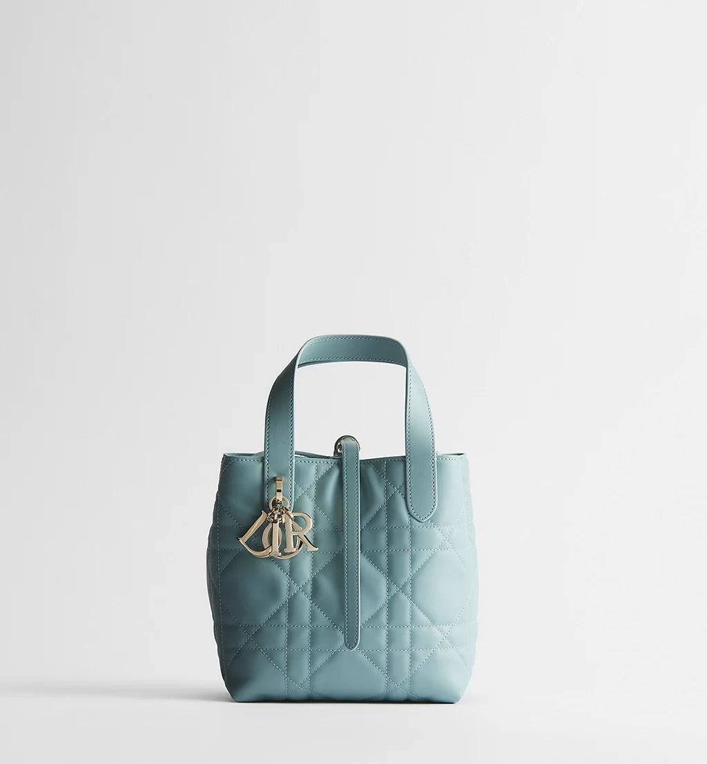 Small Dior Toujours Vertical Tote Bag Bleu Tourmaline Macrocannage Calfskin