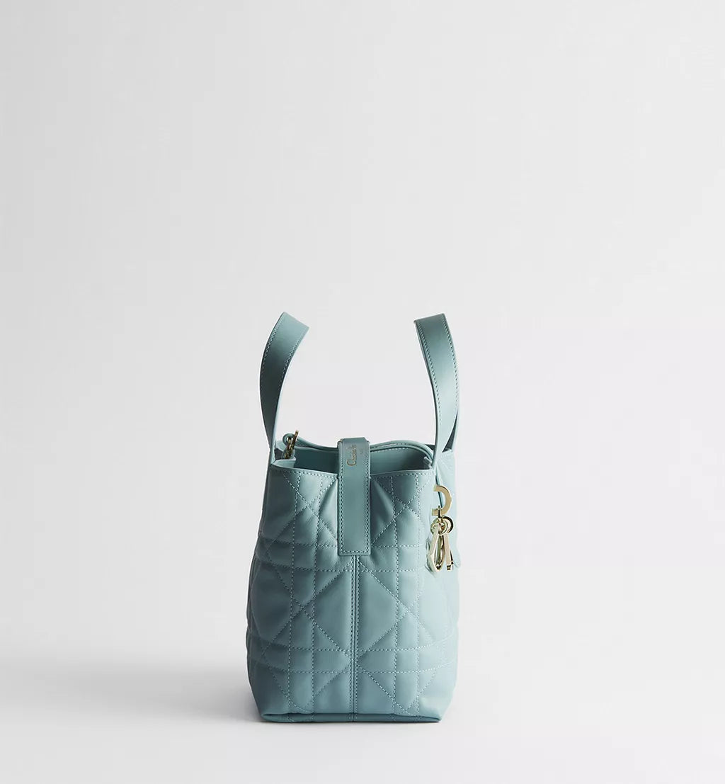 Small Dior Toujours Vertical Tote Bag Bleu Tourmaline Macrocannage Calfskin