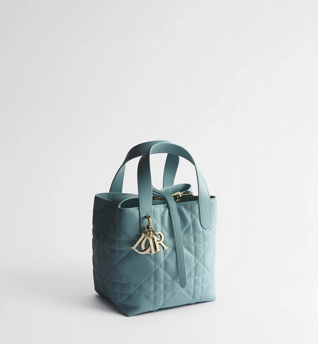 Small Dior Toujours Vertical Tote Bag Bleu Tourmaline Macrocannage Calfskin