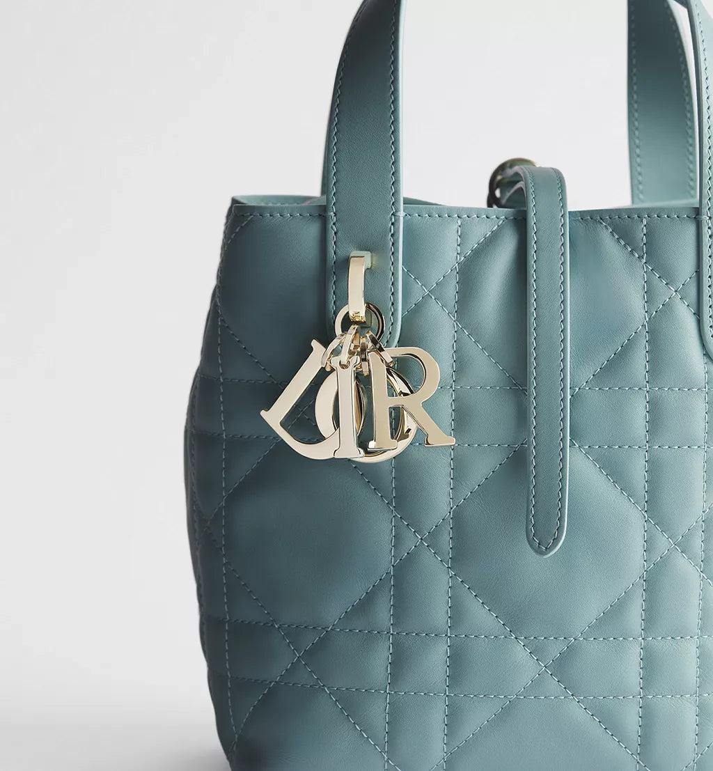 Small Dior Toujours Vertical Tote Bag Bleu Tourmaline Macrocannage Calfskin