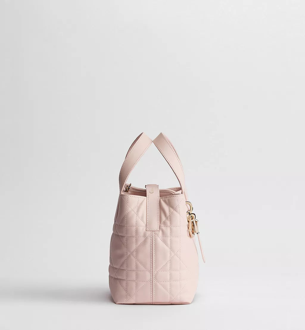Small Dior Toujours Vertical Tote Bag Powder Pink Macrocannage Calfskin