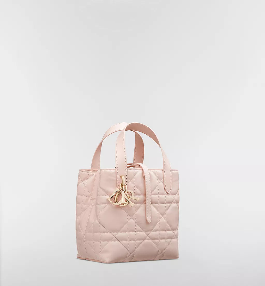 Small Dior Toujours Vertical Tote Bag Powder Pink Macrocannage Calfskin