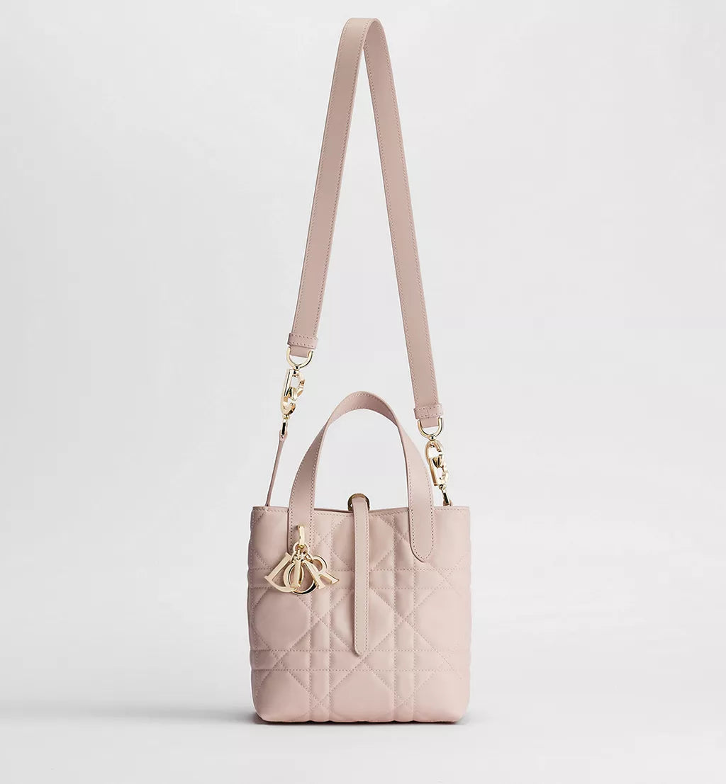 Small Dior Toujours Vertical Tote Bag Powder Pink Macrocannage Calfskin