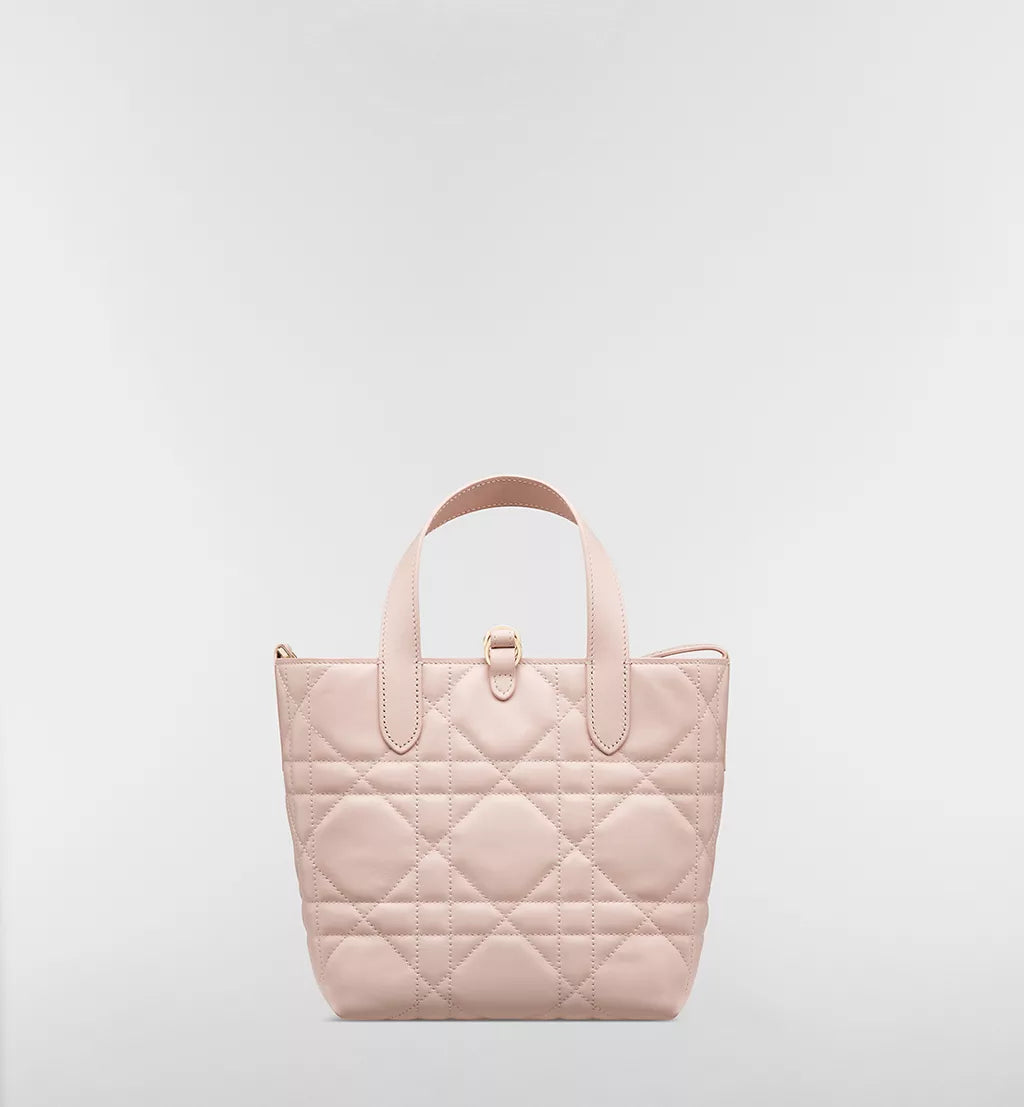Small Dior Toujours Vertical Tote Bag Powder Pink Macrocannage Calfskin