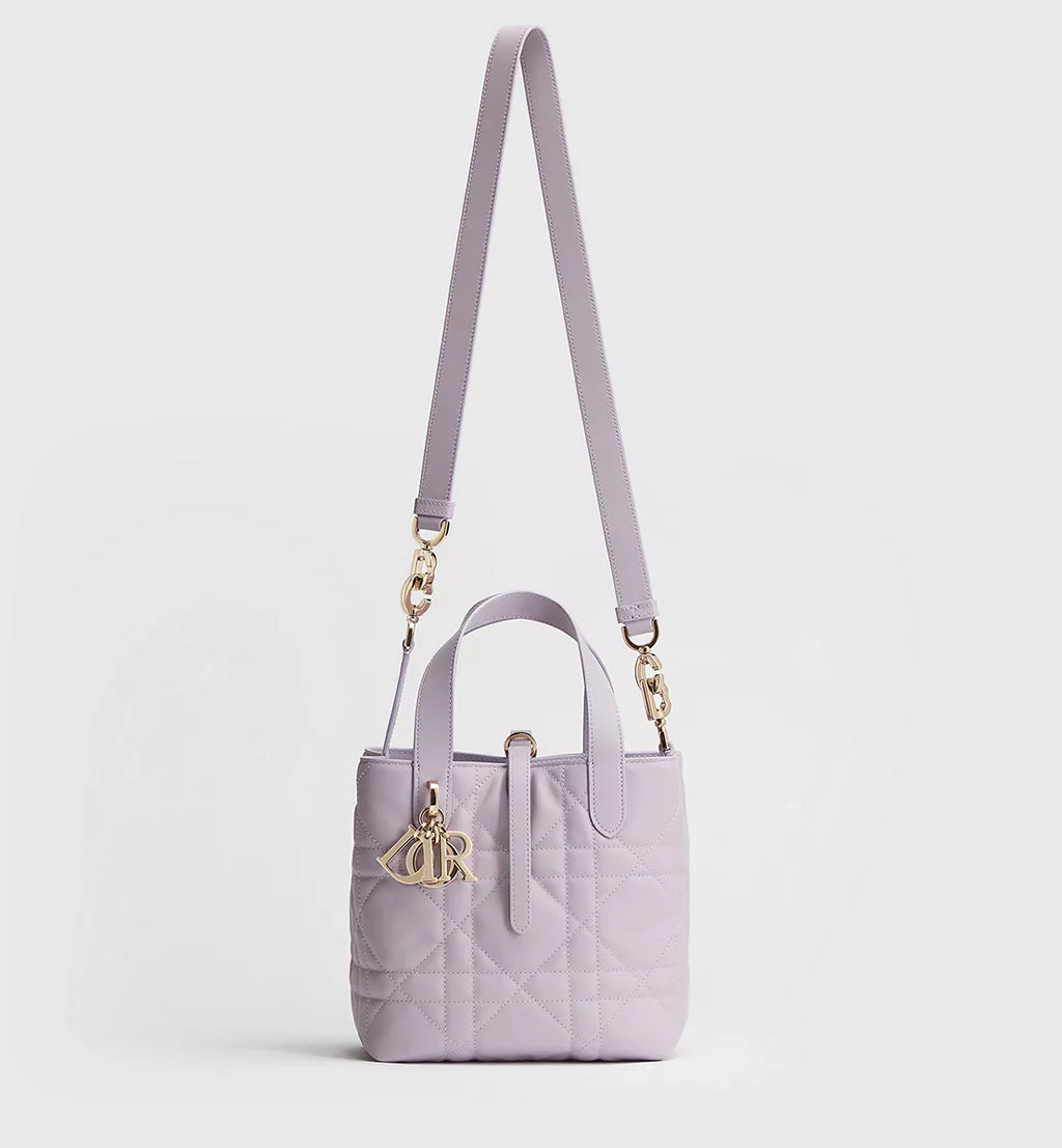 Small Dior Toujours Vertical Tote Bag Lilas Macrocannage Calfskin