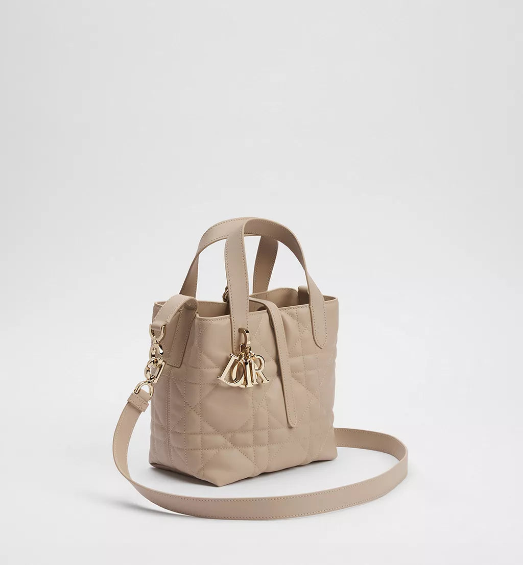 Small Dior Toujours Vertical Tote Bag Powder Beige Macrocannage Calfskin