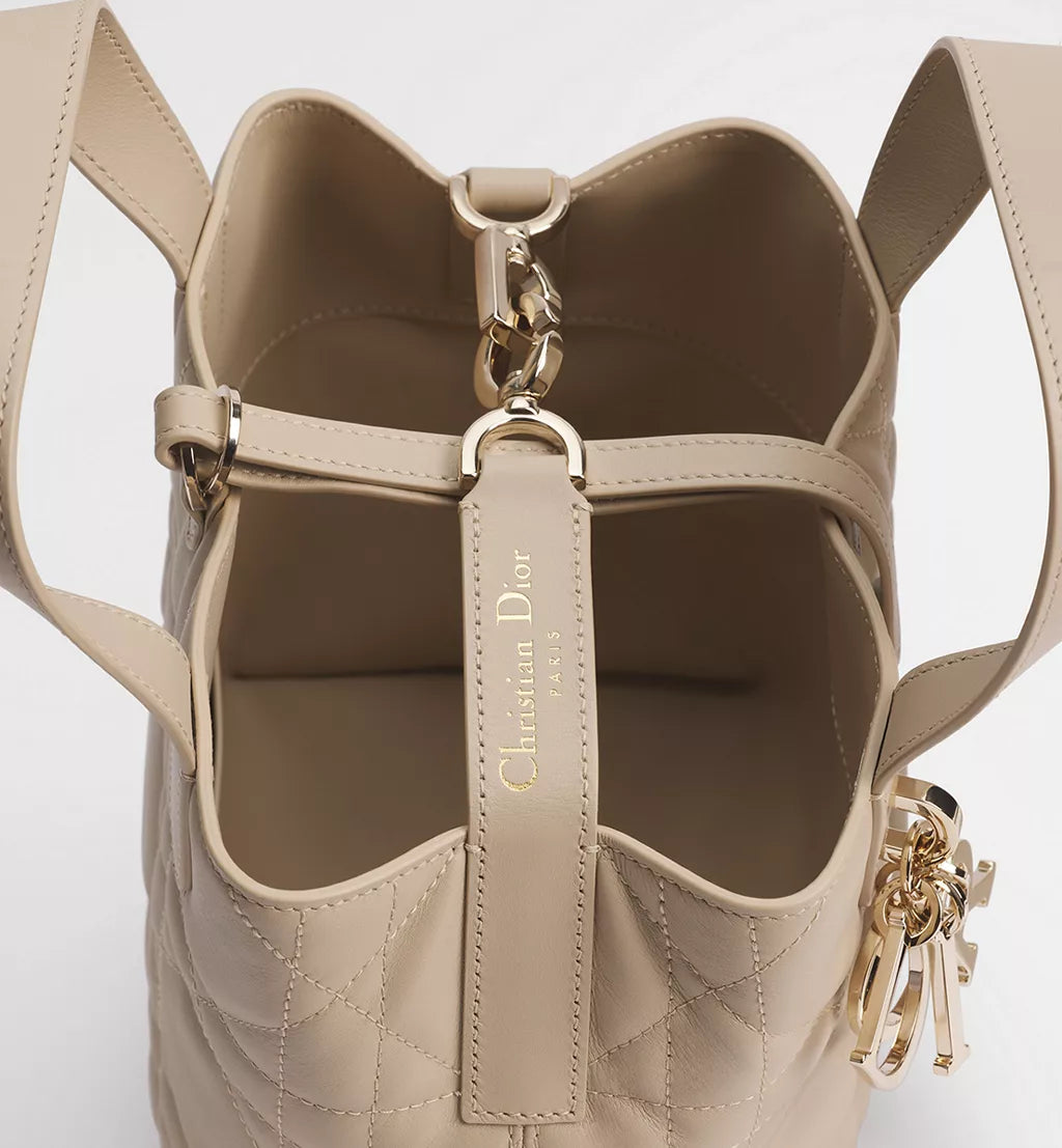 Small Dior Toujours Vertical Tote Bag Powder Beige Macrocannage Calfskin