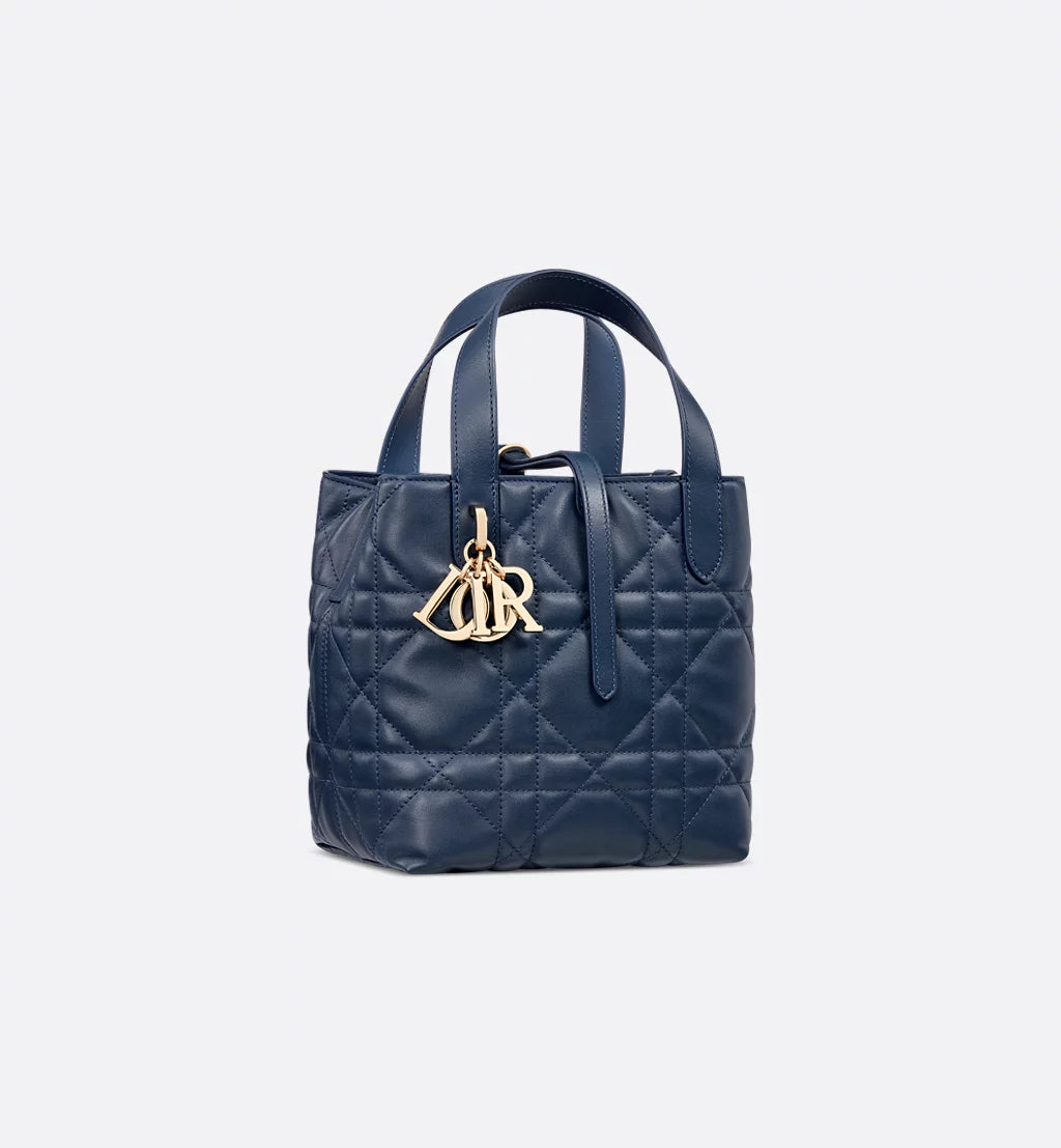 Small Dior Toujours Vertical Tote Bag Deep Ocean Blue Macrocannage Calfskin