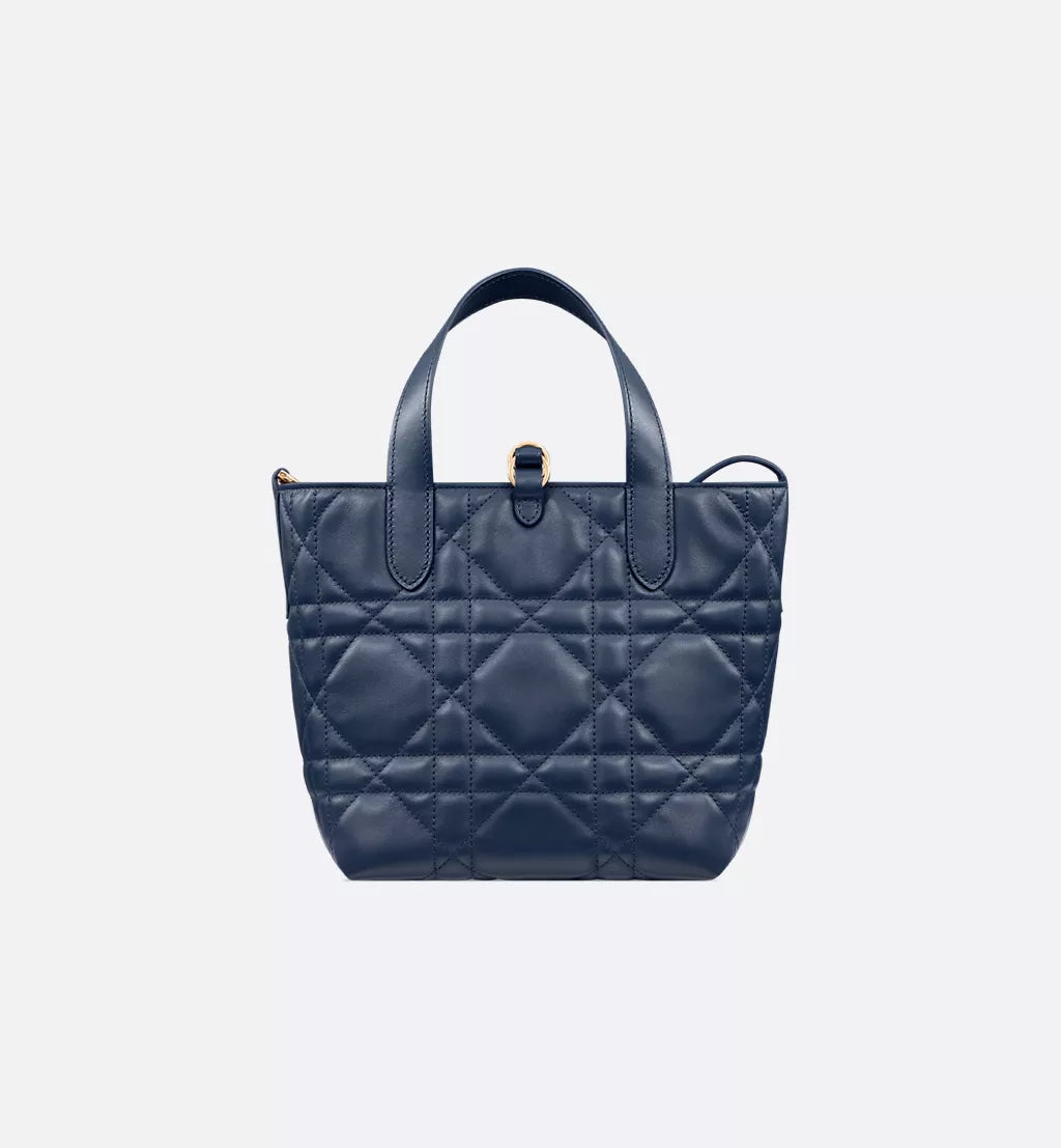 Small Dior Toujours Vertical Tote Bag Deep Ocean Blue Macrocannage Calfskin