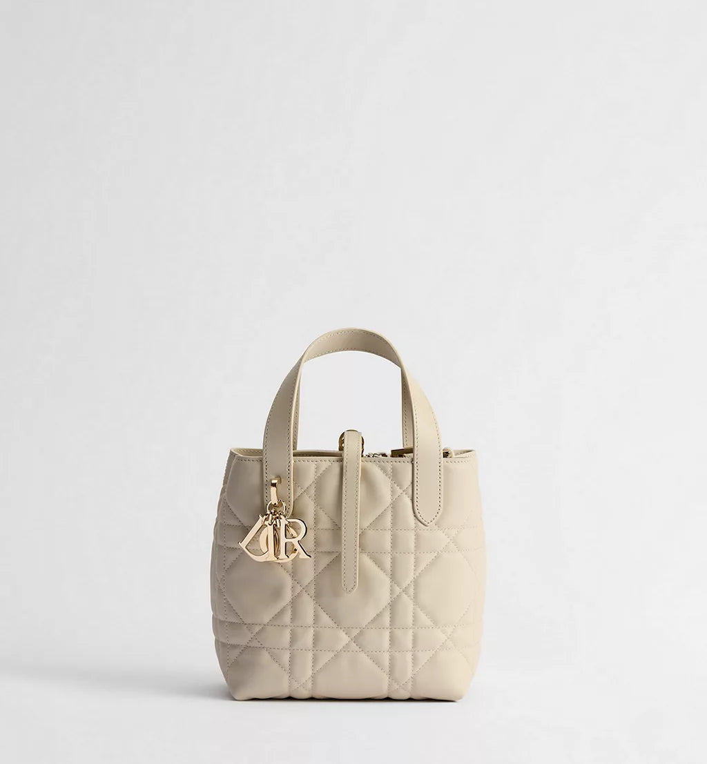 Small Dior Toujours Vertical Tote Bag Craie Macrocannage Calfskin Craie Macrocannage Calfskin