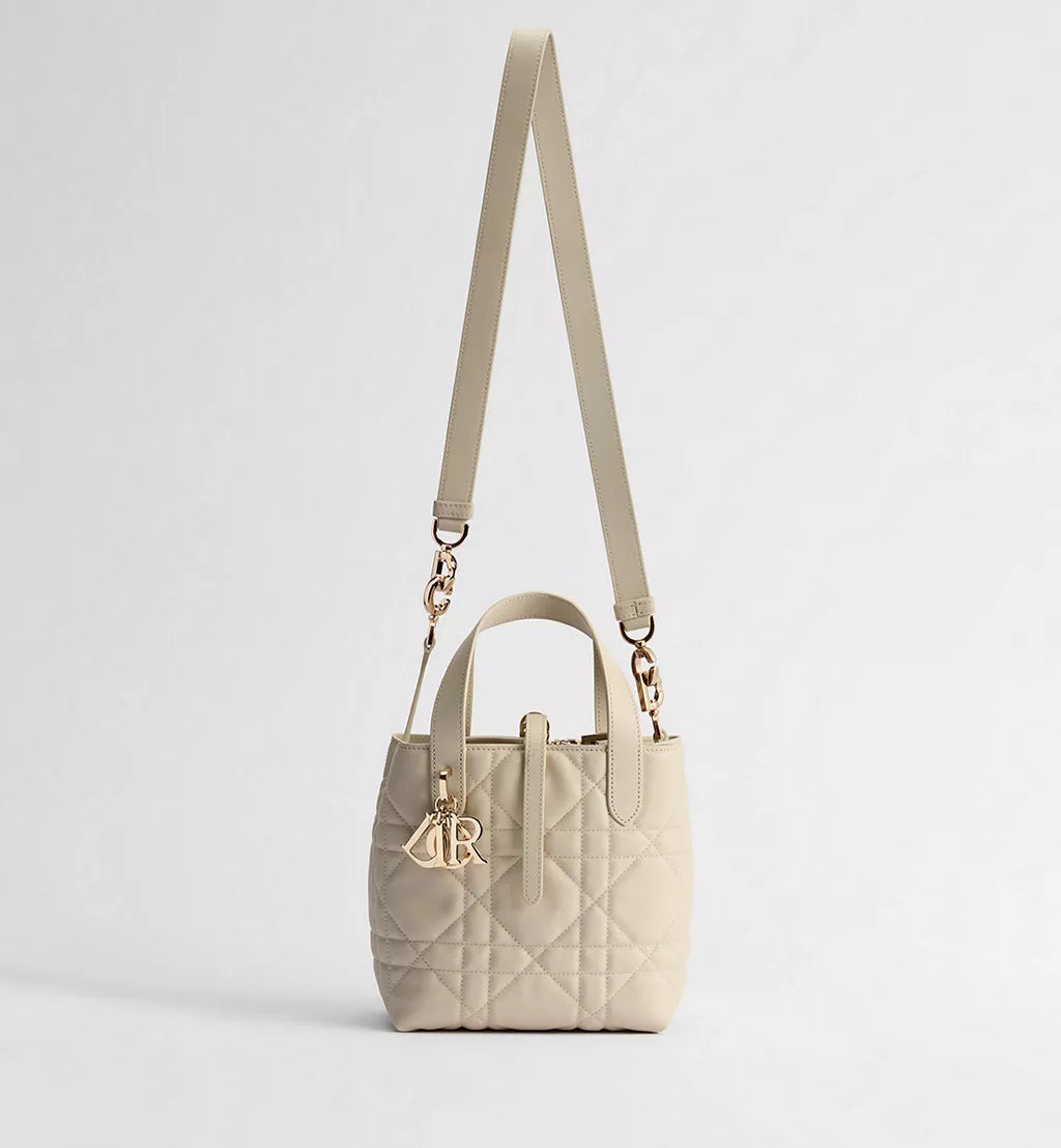 Small Dior Toujours Vertical Tote Bag Craie Macrocannage Calfskin Craie Macrocannage Calfskin
