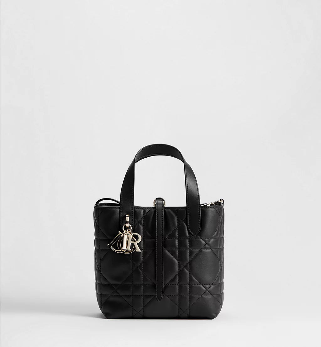 Small Dior Toujours Vertical Tote Bag Black Macrocannage Calfskin