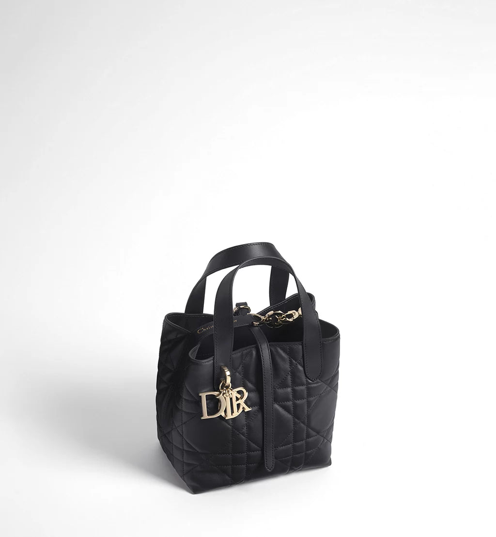 Small Dior Toujours Vertical Tote Bag Black Macrocannage Calfskin