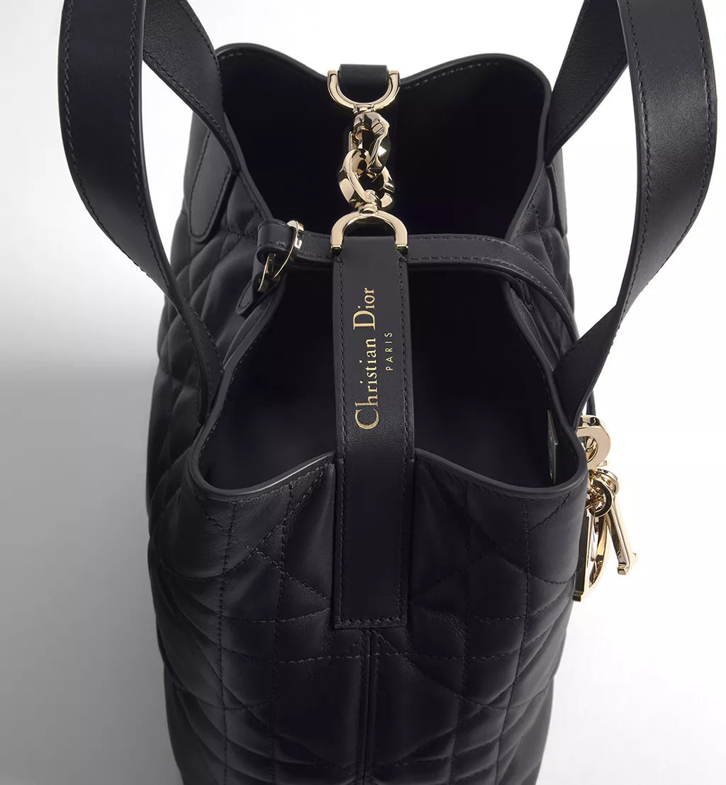 Small Dior Toujours Vertical Tote Bag Black Macrocannage Calfskin