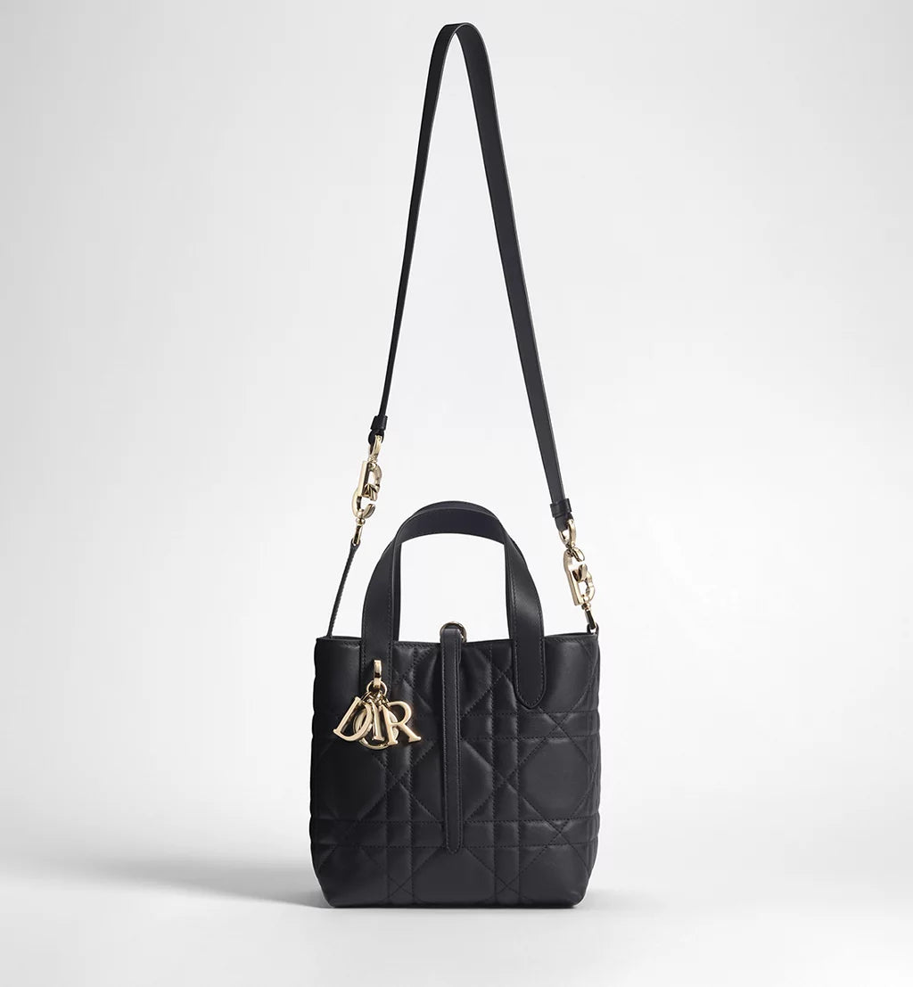 Small Dior Toujours Vertical Tote Bag Black Macrocannage Calfskin
