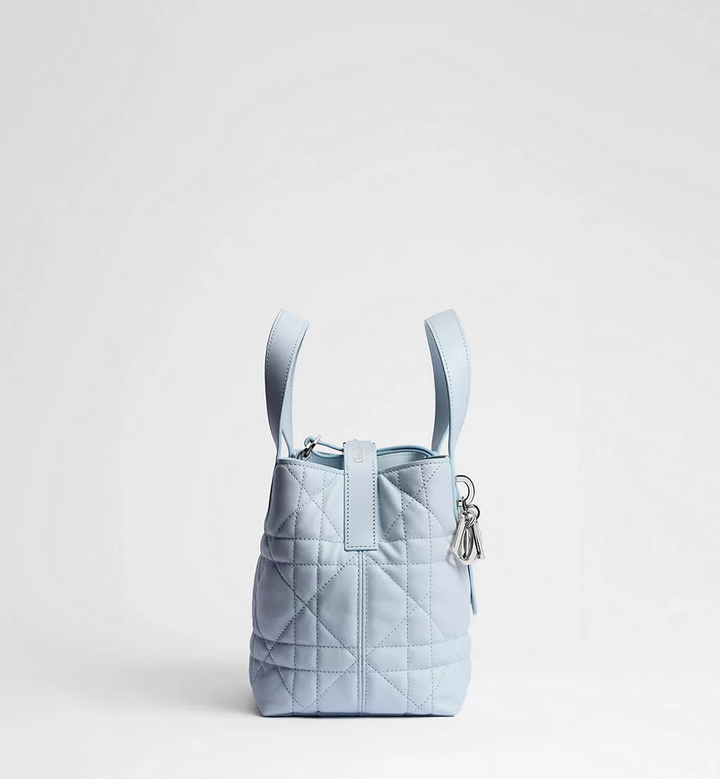 Small Dior Toujours Vertical Tote Bag Ice Blue Macrocannage Calfskin