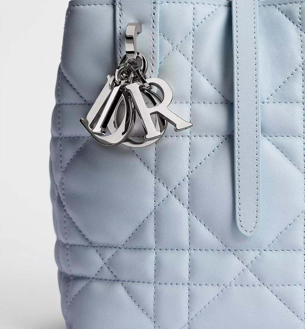 Small Dior Toujours Vertical Tote Bag Ice Blue Macrocannage Calfskin