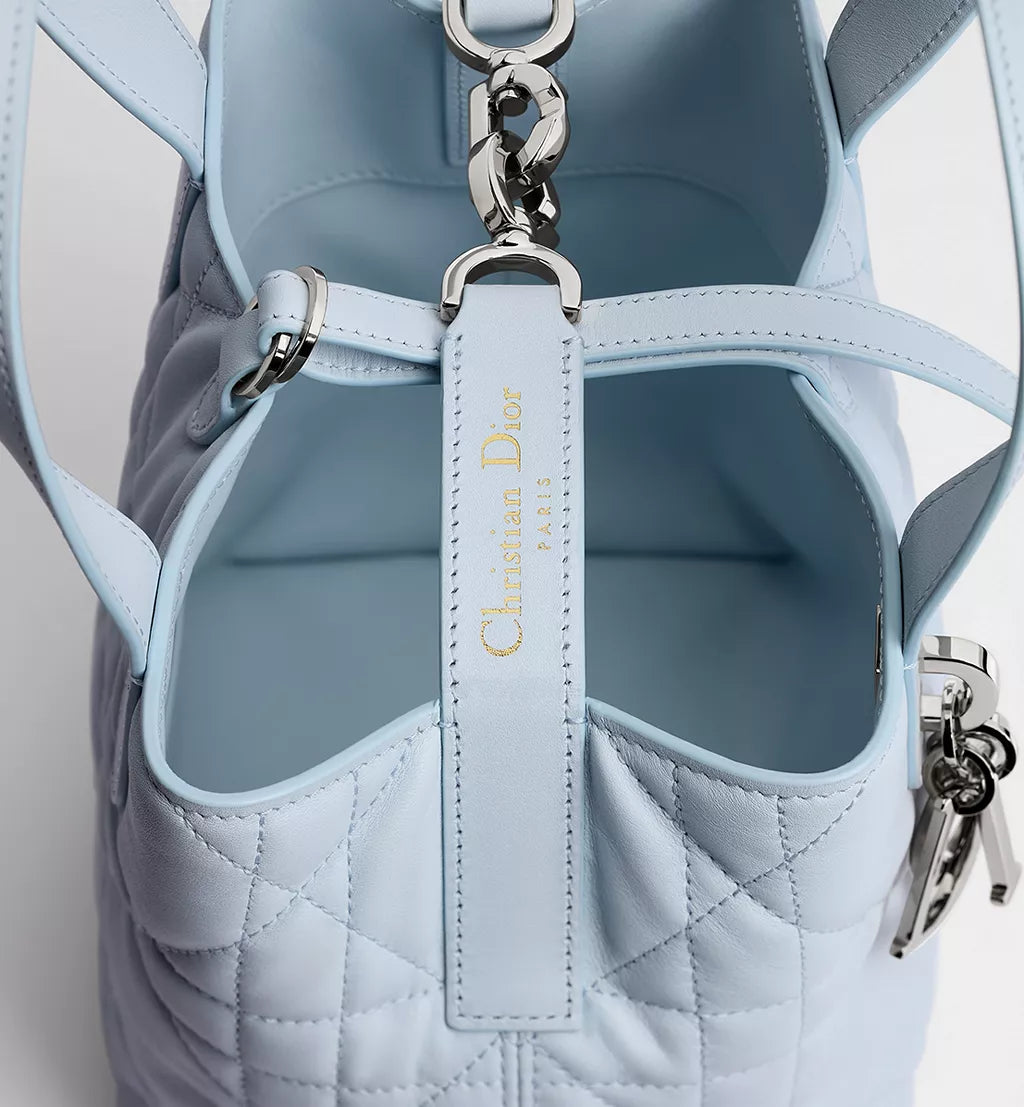 Small Dior Toujours Vertical Tote Bag Ice Blue Macrocannage Calfskin