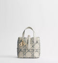 Small Dior Toujours Vertical Tote Bag Beige and Blue Macrocannage Cotton Bouclé