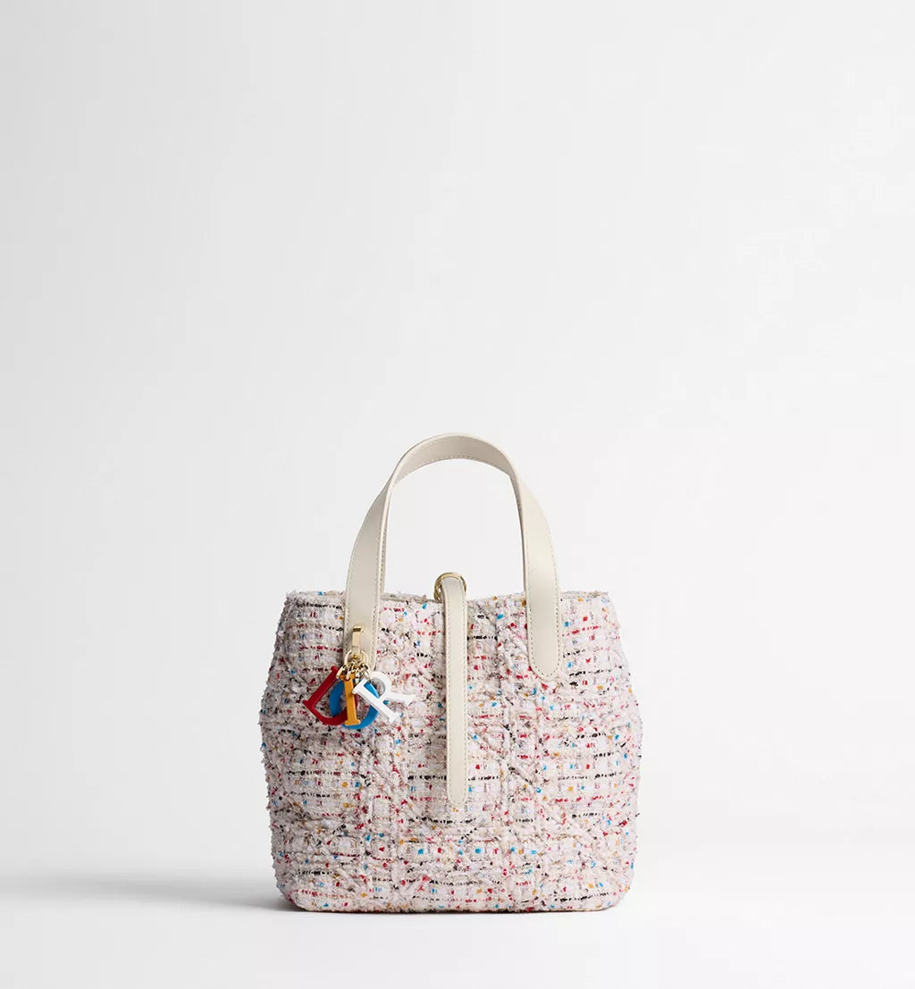 Small Dior Toujours Vertical Tote Bag Multicolor Macrocannage Tweed