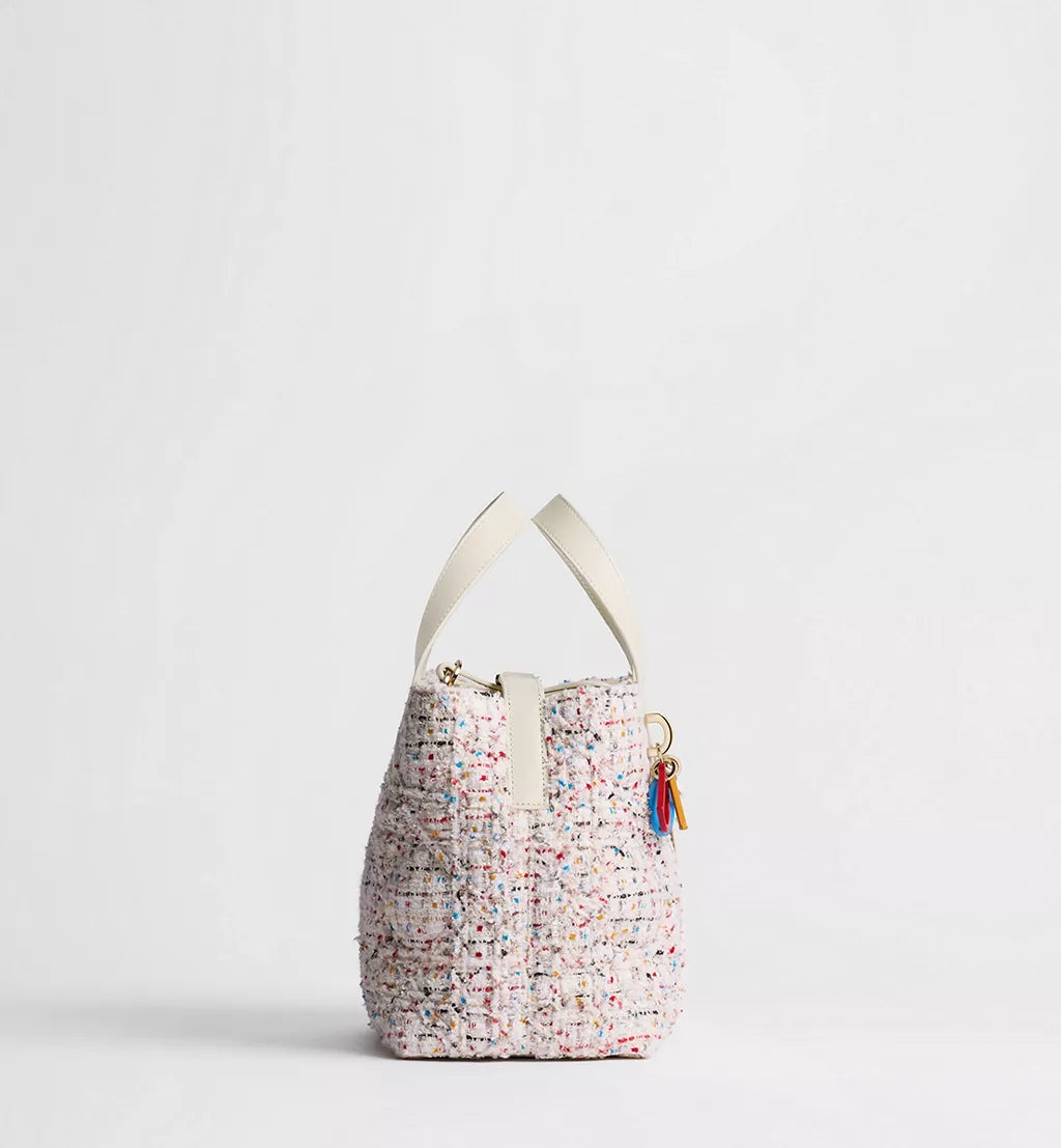 Small Dior Toujours Vertical Tote Bag Multicolor Macrocannage Tweed